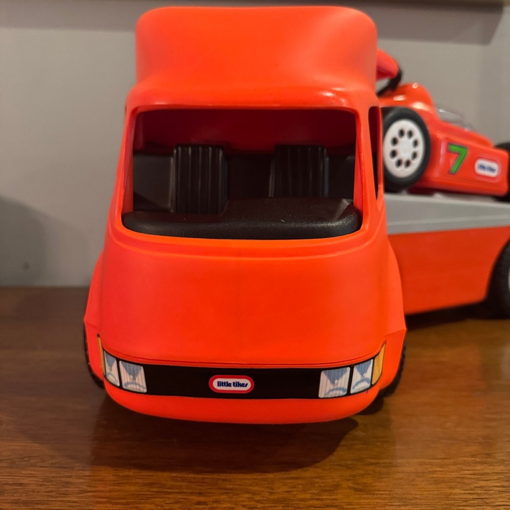 Little Tikes Racing Team Hauler Transport Truck and Race Car Set Orange Vintage - Picture 4 of 13